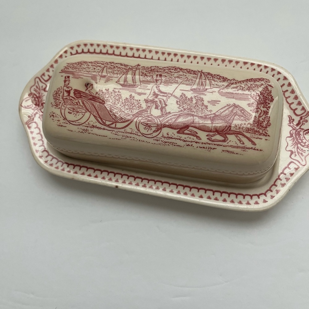 Vintage Royal Memory Lane Pink Ironstone Butter Dish, Excellent condition.